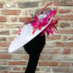 new for 2015. we adore this oyster slice with fuschia pink and red lily detail above and below the brim.