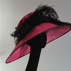whiteley. bright pink with a contrasting black ostrich feather.