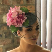 metallic silver beret with painted hydrangeas