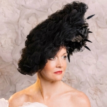 black tulle fascinator with roses