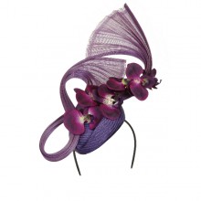 purple pillbox fascinator with climbing orchids