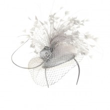 silver beret with veiling and feathers