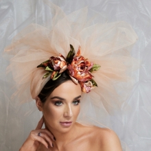 bb4 guibert headpiece in coral and conker tones.