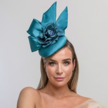 teal beret cocktail hat with bow