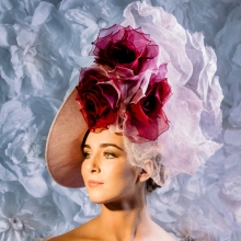 two tone pink tilted disc saucer by guibert millinery