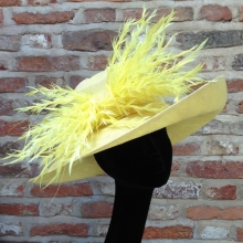 yellow medium brim hat with feathers
